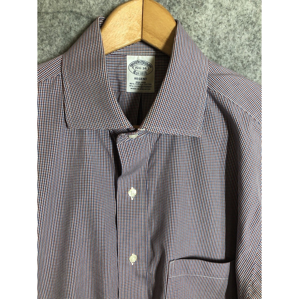 Brooks Brothers Shirt Mens 15.5-34 Red Check Regent Career Casual Classic
